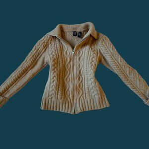 xs cream knit sweater with zipper